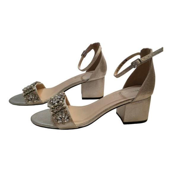 Benjamin Walk Touch Ups Devon Champagne‎ Rhinestone Sliver Heels Size 7.5 - Picture 6 of 16